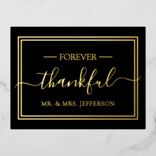 Carte Postale D'invitation À Feuilles D'aluminium Remerciement de mariage moderne noir et or M. et M