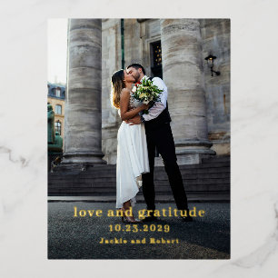 Carte Postale D'invitation À Feuilles D'aluminium Remerciement de mariage photo moderne minimaliste