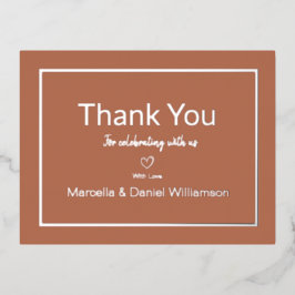 Carte Postale D'invitation À Feuilles D'aluminium Remerciement de mariage simple en terre cuite    