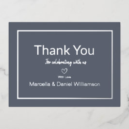 Carte Postale D'invitation À Feuilles D'aluminium Remerciements de mariage gris simple   