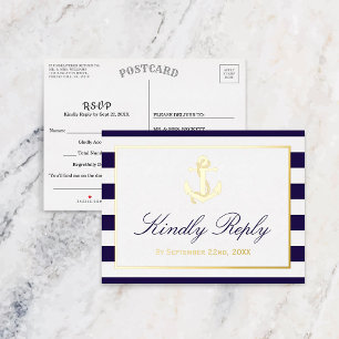 Carte Postale D'invitation À Feuilles D'aluminium Réponse de mariage véritable ancre nautique