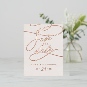 Carte Postale D'invitation À Feuilles D'aluminium Romantique Rose Gold Foil et Blush Enregistrer la 