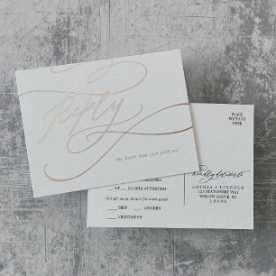 Carte Postale D'invitation À Feuilles D'aluminium Romantique Rose Gold Foil Option de repas RSVP