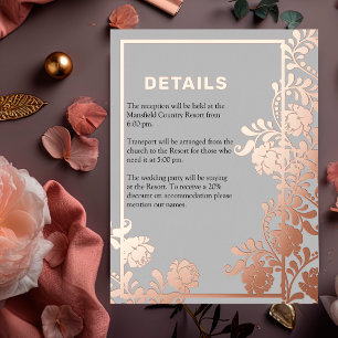 Carte Postale D'invitation À Feuilles D'aluminium Rose Gold Beauty Modern Elegance Détails Mariage