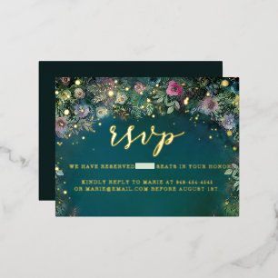 Carte Postale D'invitation À Feuilles D'aluminium Roses forestiers enchantés Fées Gold Sweet 16 RSVP