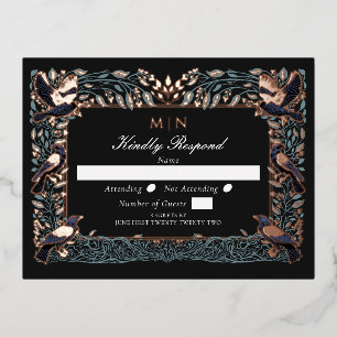 Carte Postale D'invitation À Feuilles D'aluminium RSVP Mariage Corbeau Gothique Enchanté