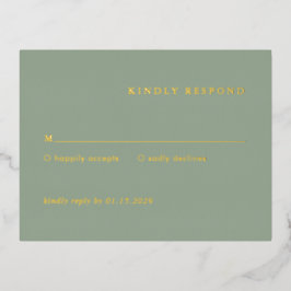 Carte Postale D'invitation À Feuilles D'aluminium Sage Green Simple Modern Wedding Foil RSVP Card
