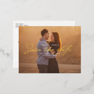 Carte Postale D'invitation À Feuilles D'aluminium Simple Gold Foil Script superposition Enregistrer 