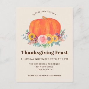 Carte postale d'invitation au dîner de Thanksgivin