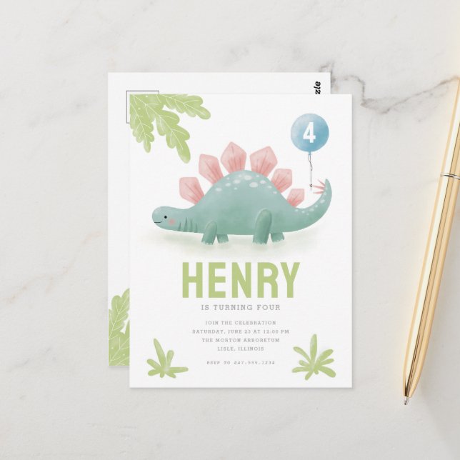 Carte postale d'invitation d'anniversaire pour enf (Devant/Arrière en situation)
