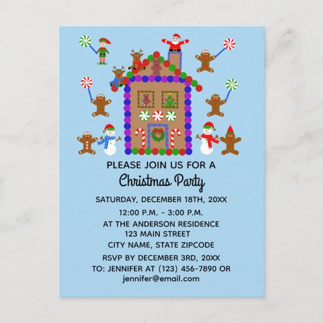 Carte postale d'invitation Maison en pain d'épices (Devant)