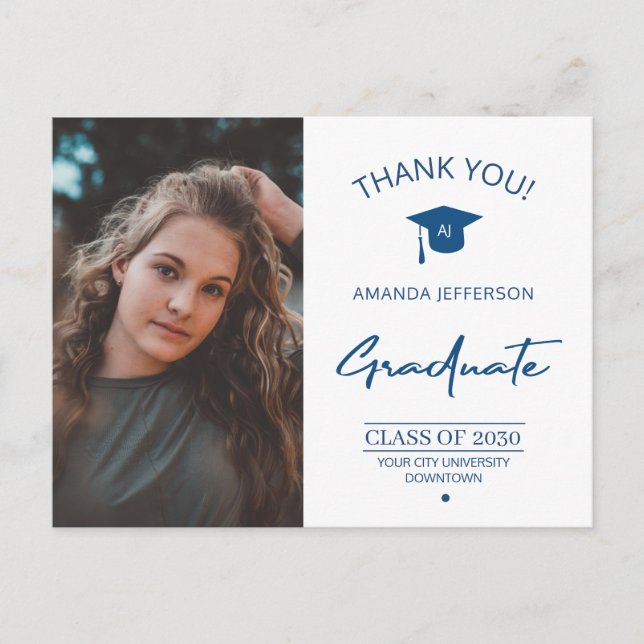 Carte Postale Diplômé de la photo de graduation moderne merci (Devant)