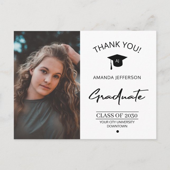 Carte Postale Diplômé de la photo de graduation moderne merci po (Devant)