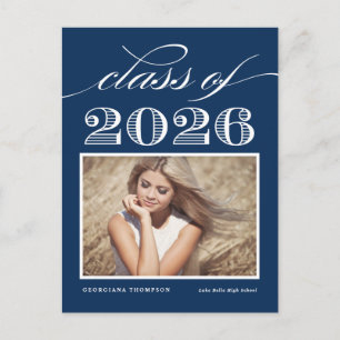Carte Postale Diplômé de la promotion 2026 Bleu marine Photo de