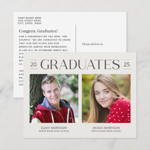 Carte Postale Diplôme Simple Double Deux Photos Crème & Gris