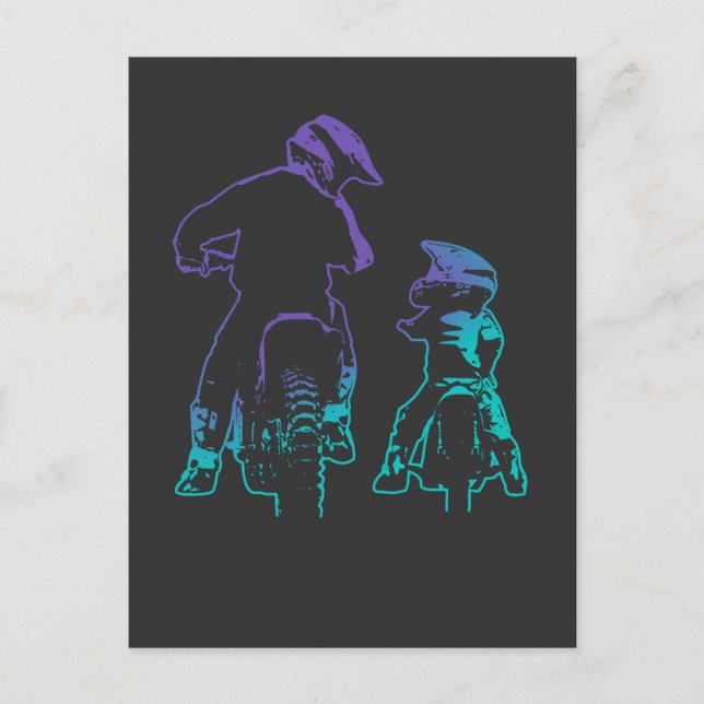 Carte Postale Dirt Bike Papa et Son Motocross Bike (Devant)