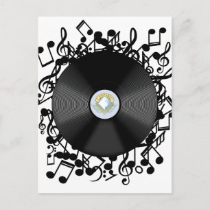 Carte Postale Disque vinyle ancien et notes de musique