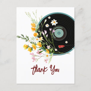 Carte Postale Disque vinyle,  Musique oldies rustique, fleurs,