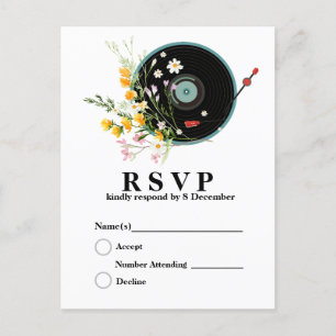 Carte Postale Disque vinyle, Musique rustique vintage, fleurs, a