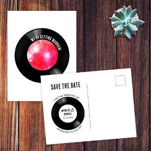Carte Postale Disque Vinyle Rétro Boule à Facettes Rose Enregist