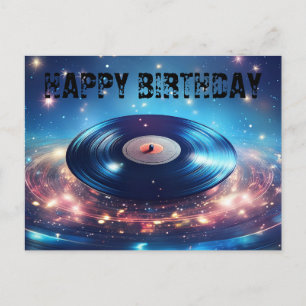 Carte Postale Disque vinyle vintage avec étoiles Joyeux Annivers