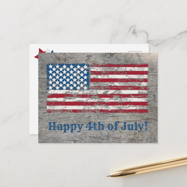 Carte Postale Distressed drapeau américain heureux 4 juillet (Devant/Arrière en situation)