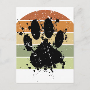 Carte Postale Distressed Paint Splatter Chien Paw Retro Sunset