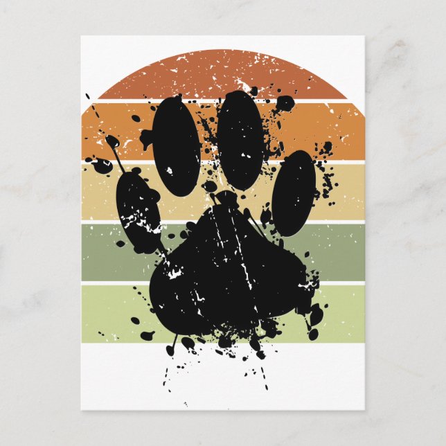 Carte Postale Distressed Paint Splatter Chien Paw Retro Sunset (Devant)