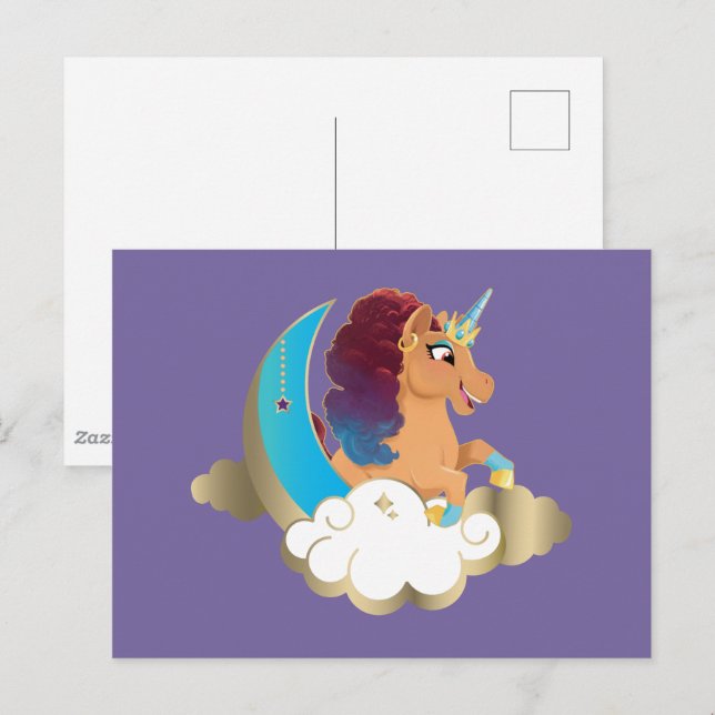 Carte Postale Divine la licorne | Lune et nuages (Devant / Derrière)