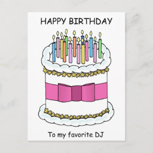 Carte Postale DJ Joyeux gâteau de dessin animé d'anniversaire av