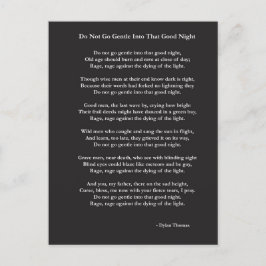 Carte Postale Do Not Go Gentle poème de Dylan Thomas
