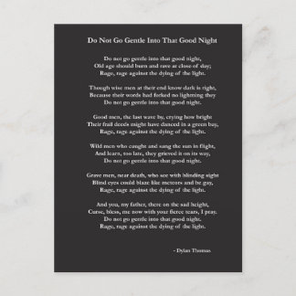 Carte Postale Do Not Go Gentle poème de Dylan Thomas