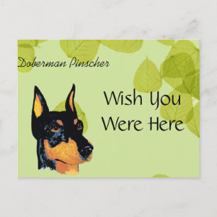 Carte Postale Doberman Pinscher ~ Design Feuille vert