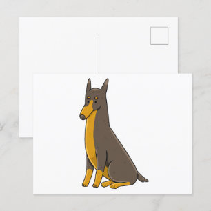 Carte Postale Doberman Pinscher Dessin assis