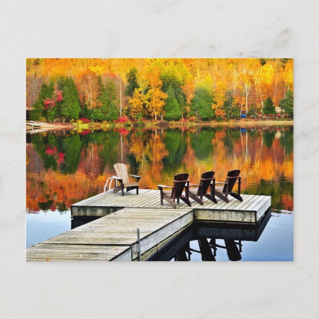 Carte Postale Dock En Bois Sur Le Lac D'Automne (Devant)