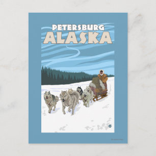 Carte Postale Dog Sledding Scene - Petersburg, Alaska
