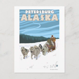 Carte Postale Dog Sledding Scene - Petersburg, Alaska