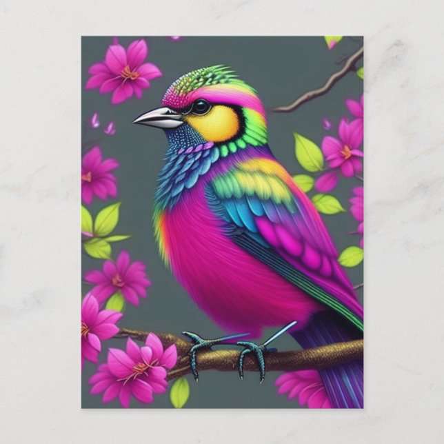 Carte postale d'oiseau surréaliste coloré (Devant)