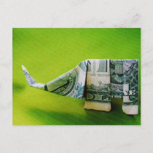 Carte Postale Dollar facture origami éléphant sur arrière - plan