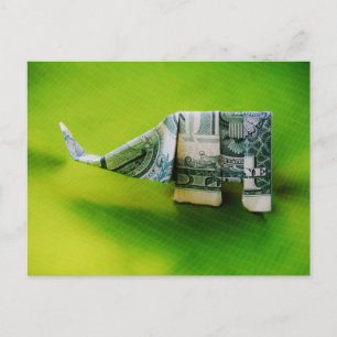 Carte Postale Dollar facture origami éléphant sur arrière - plan