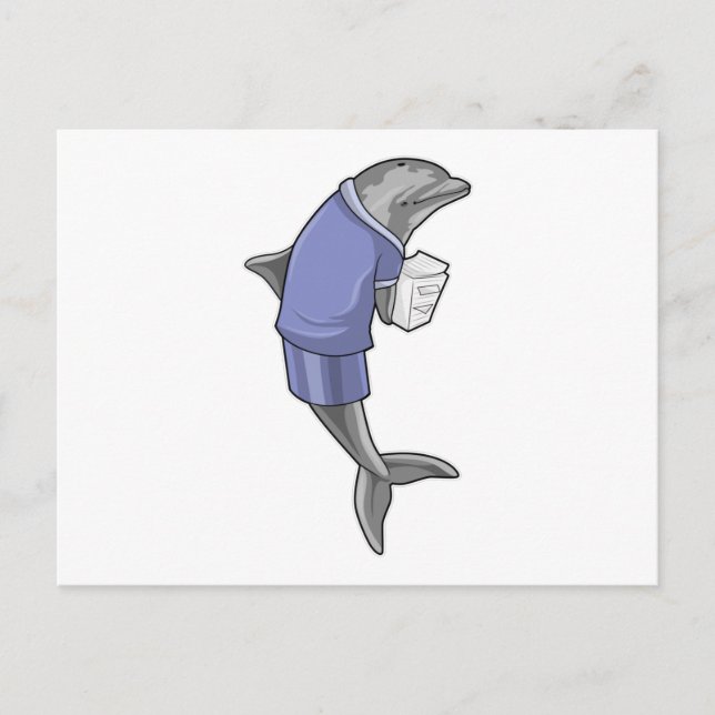 Carte Postale Dolphin as Secretary with Stack of paper (Devant)