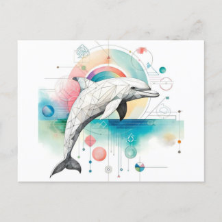 Carte postale Dolphin géométrique avec aquarelle E