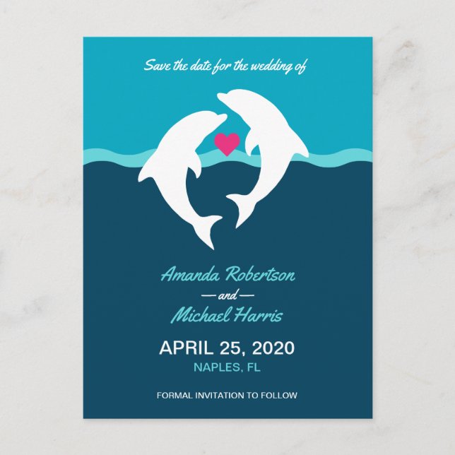 Carte Postale Dolphin Ocean Wedding Enregistrer La Date (Devant)