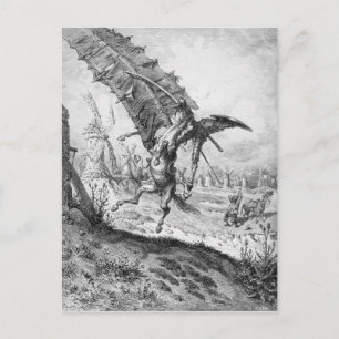Carte Postale Don Quichotte et les moulins à vent