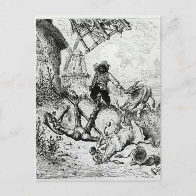 Carte Postale Don Quichotte et les moulins à vent (Devant)