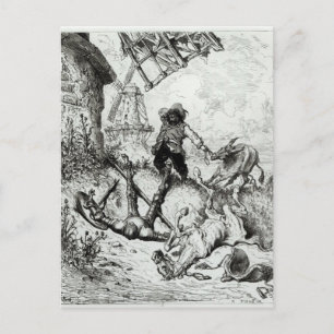 Carte Postale Don Quichotte et les moulins à vent