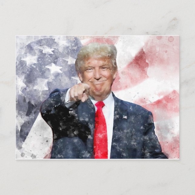 Carte Postale Donald Trump pointant du doigt le drapeau américai (Devant)