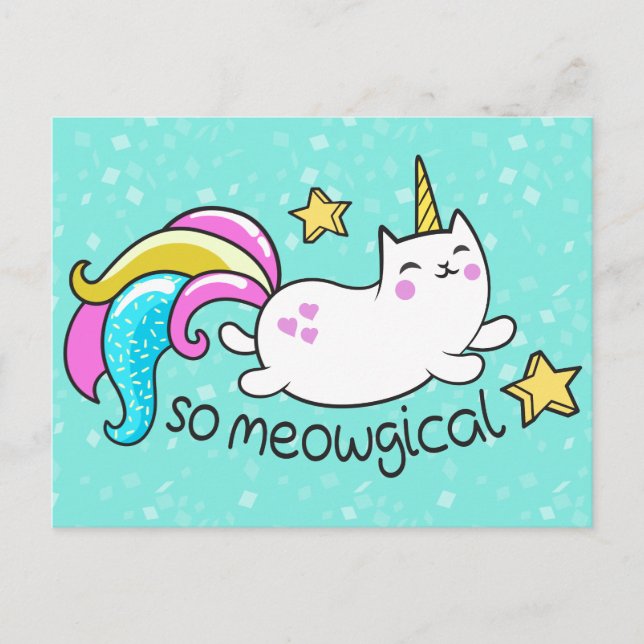 Carte Postale Donc Meowgical Cute Unicorn kitty parties scintill (Devant)