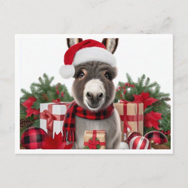 Carte Postale Donkey de Noël festif (Devant)