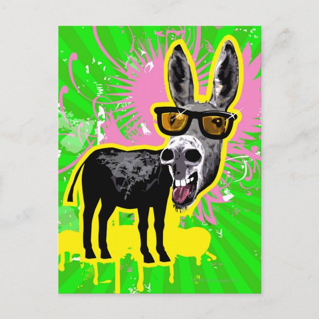 Carte Postale Donkey portant des lunettes de soleil (Devant)
